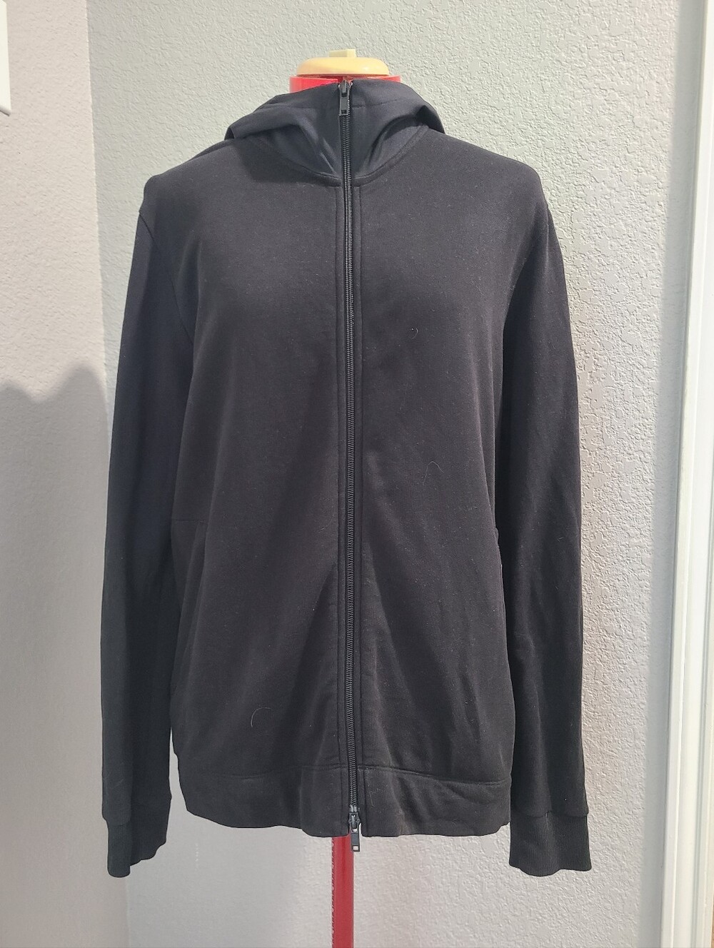 Theory Black Dynamic Terry  Zip Up Panel Hoodie Size L